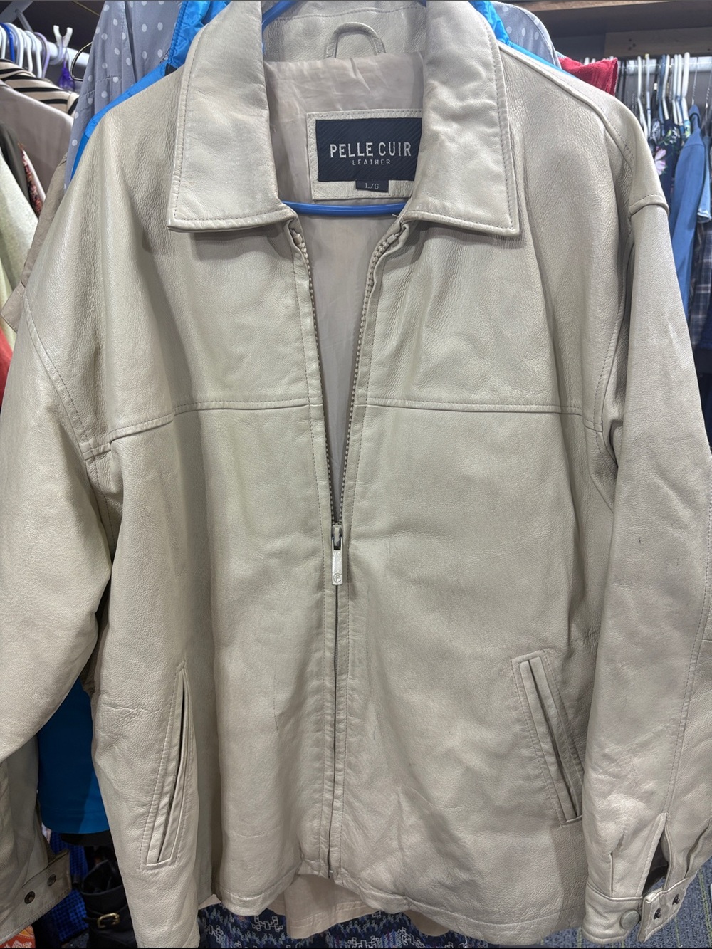 Cream Leather Zip Jacket - Picture 2 of 5